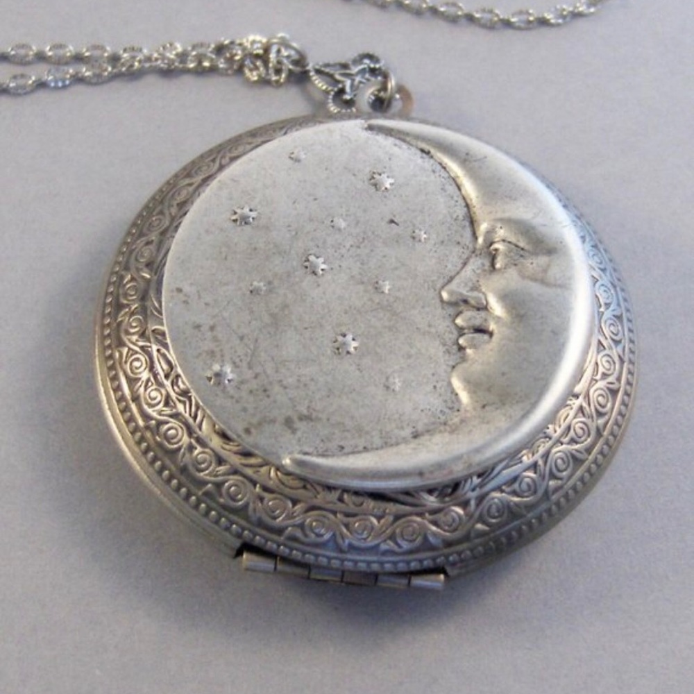 Moon Locket Necklace Goddess Pendant Night Goddess Luna Vintage summer festival